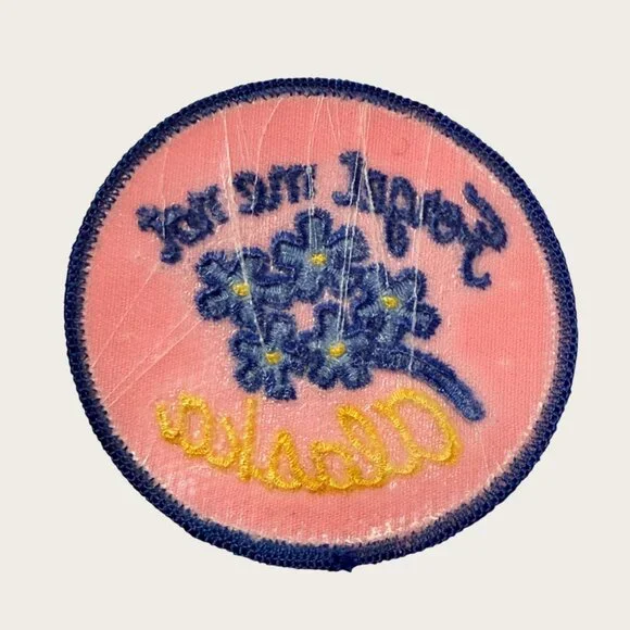 Vintage Forget Me Not Alaska Embroidered Iron-On Patch Pink Blue Circular Design - Picture 2 of 2
